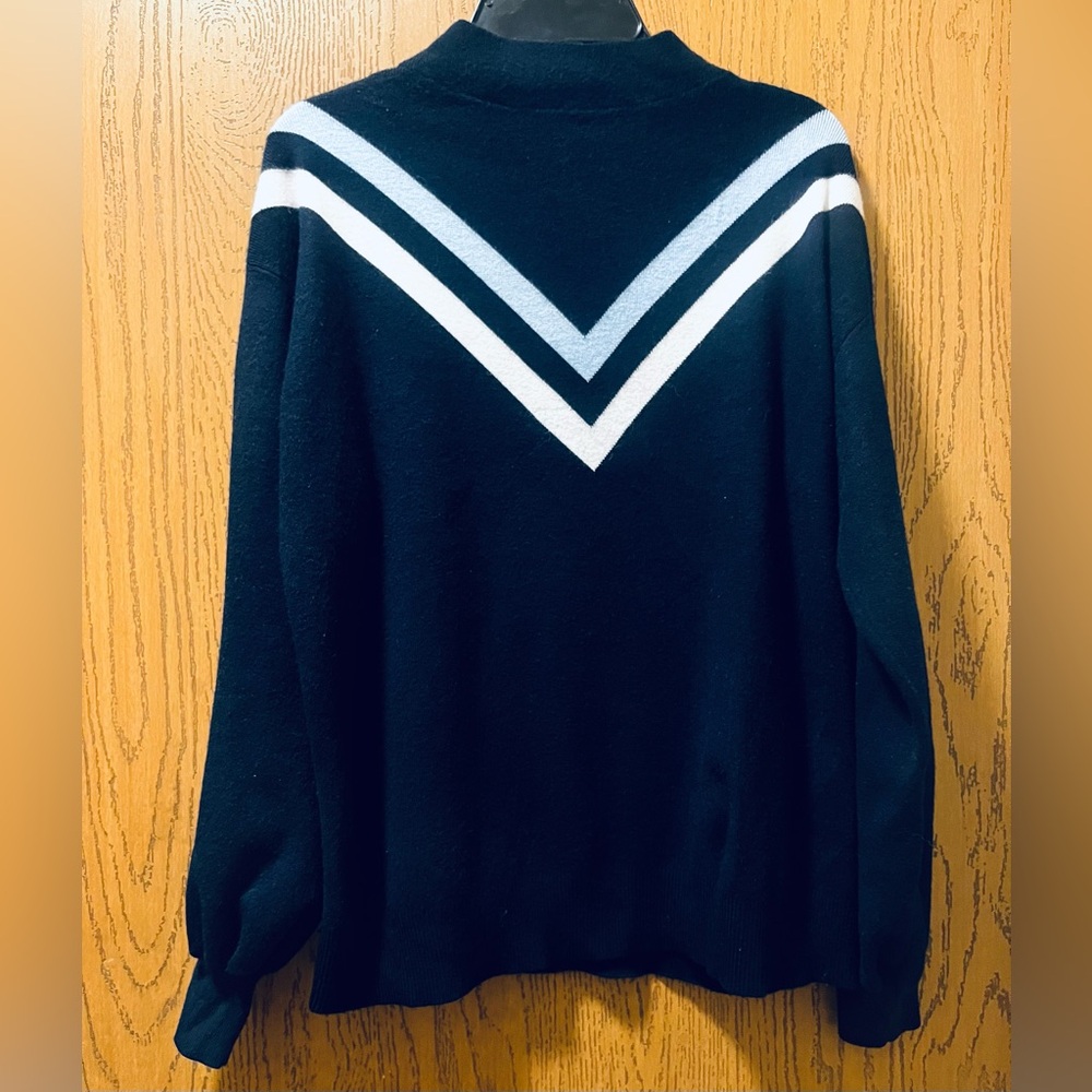 For The Republic Black Sweater with White and Gray Stripes